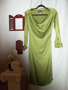 Jean paul gaultier la Femme Green Silk Cowl Neck Long Sleeve Dress